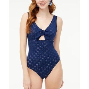 J. Crew Swimsuit Sz Small Eyelet Cutout One Piece Stretch Blue